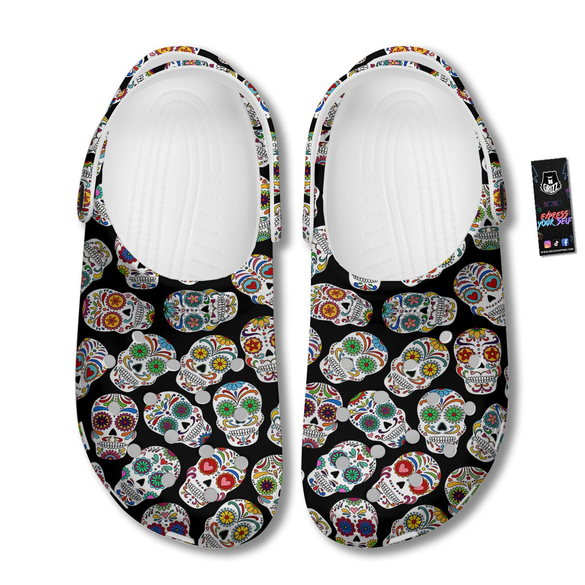 Skull Sugar Print Pattern Clog-grizzshop