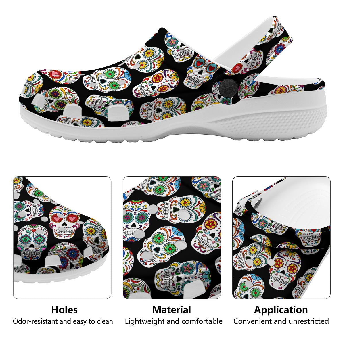 Skull Sugar Print Pattern Clog-grizzshop