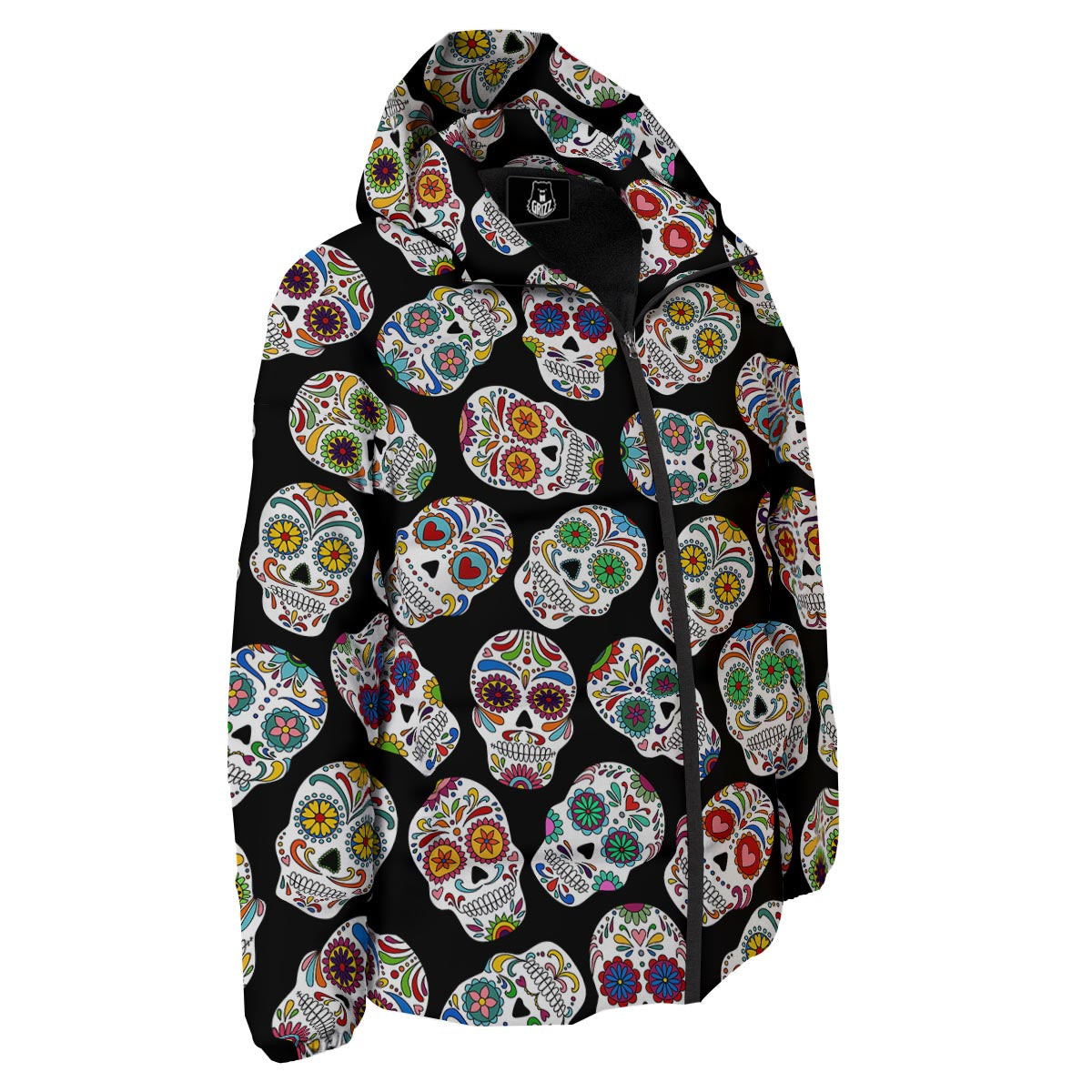 Skull Sugar Print Pattern Down Jacket-grizzshop