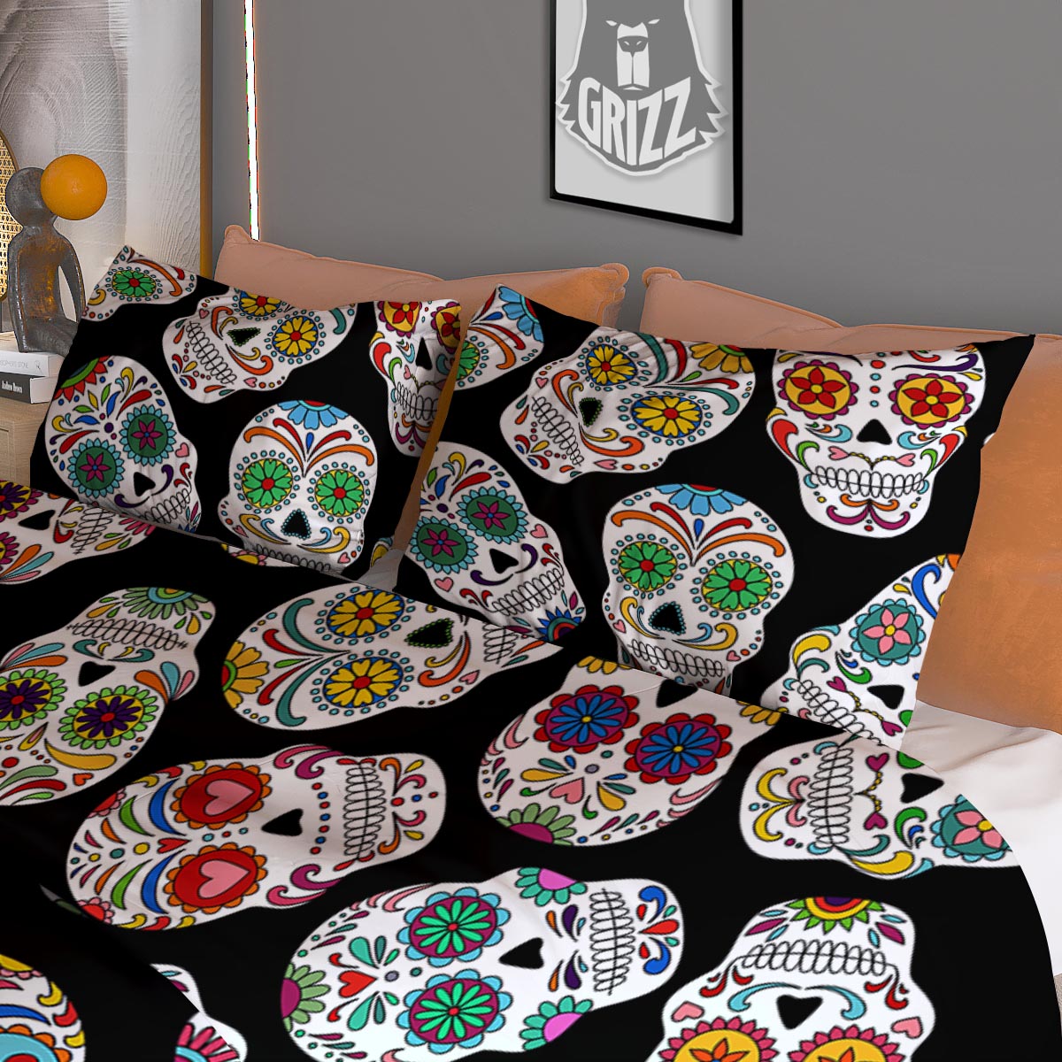 Skull Sugar Print Pattern Duvet Cover Bedding Set