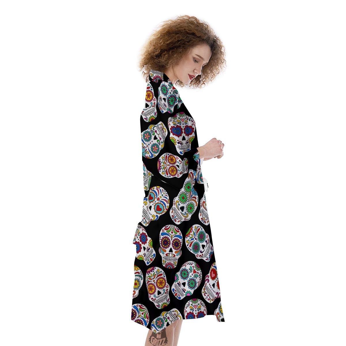 Skull Sugar Print Pattern Kimono-grizzshop