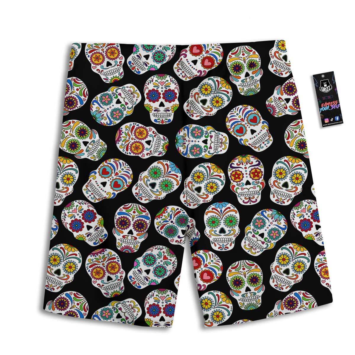 Skull Sugar Print Pattern Men's Athletic Shorts