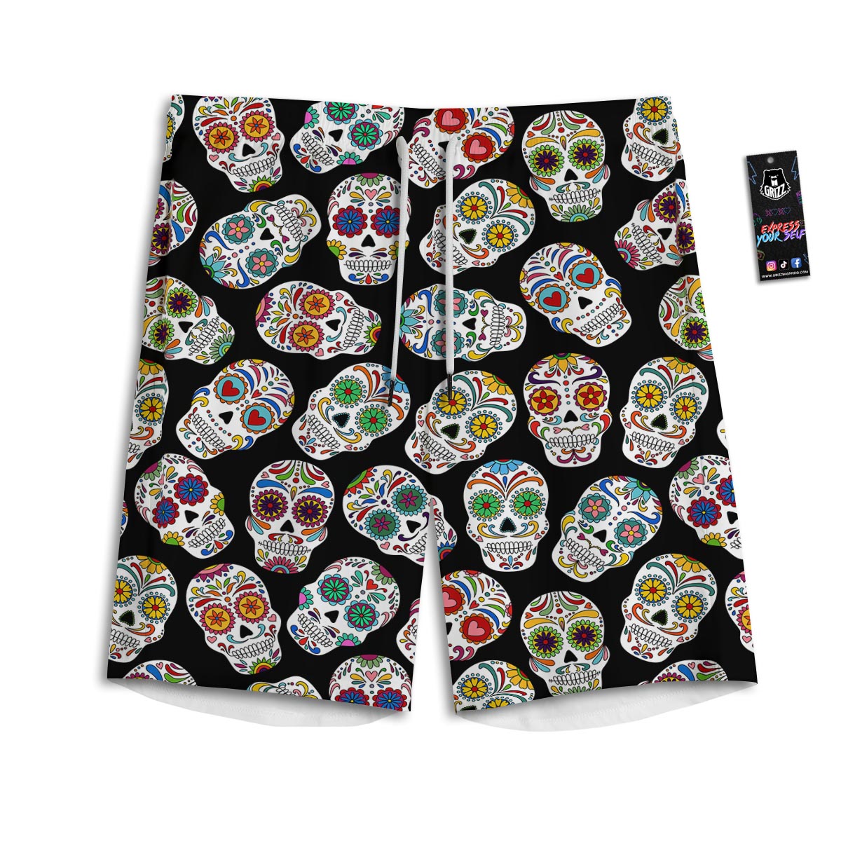 Skull Sugar Print Pattern Men's Athletic Shorts