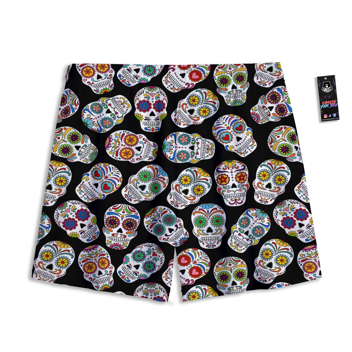 Skull Sugar Print Pattern Mesh Shorts