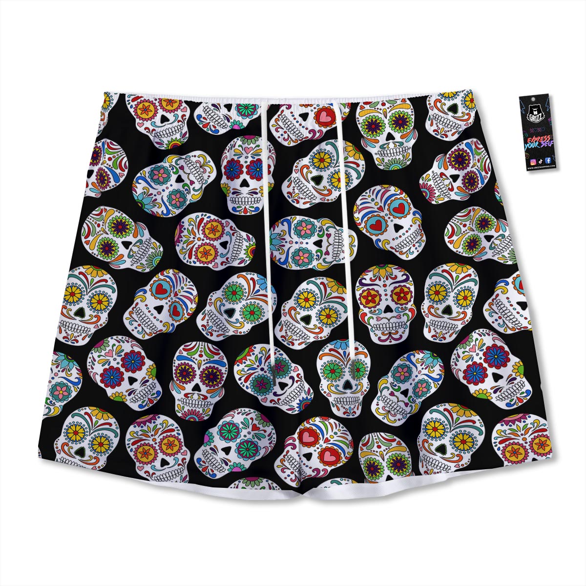 Skull Sugar Print Pattern Mesh Shorts