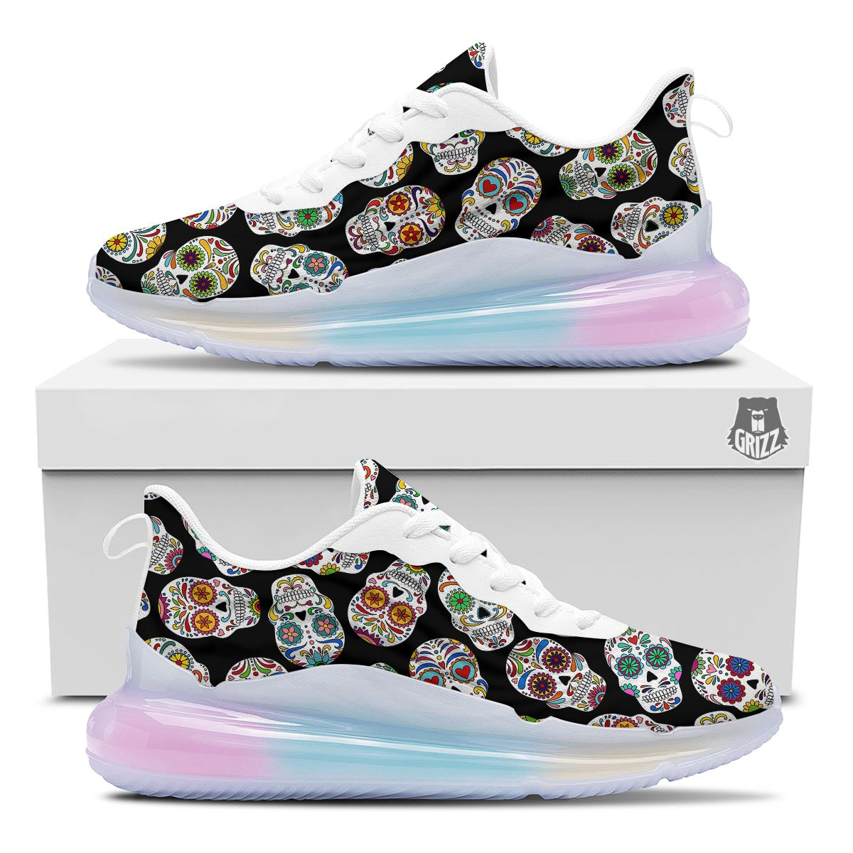 Skull Sugar Print Pattern Running Sneakers-grizzshop