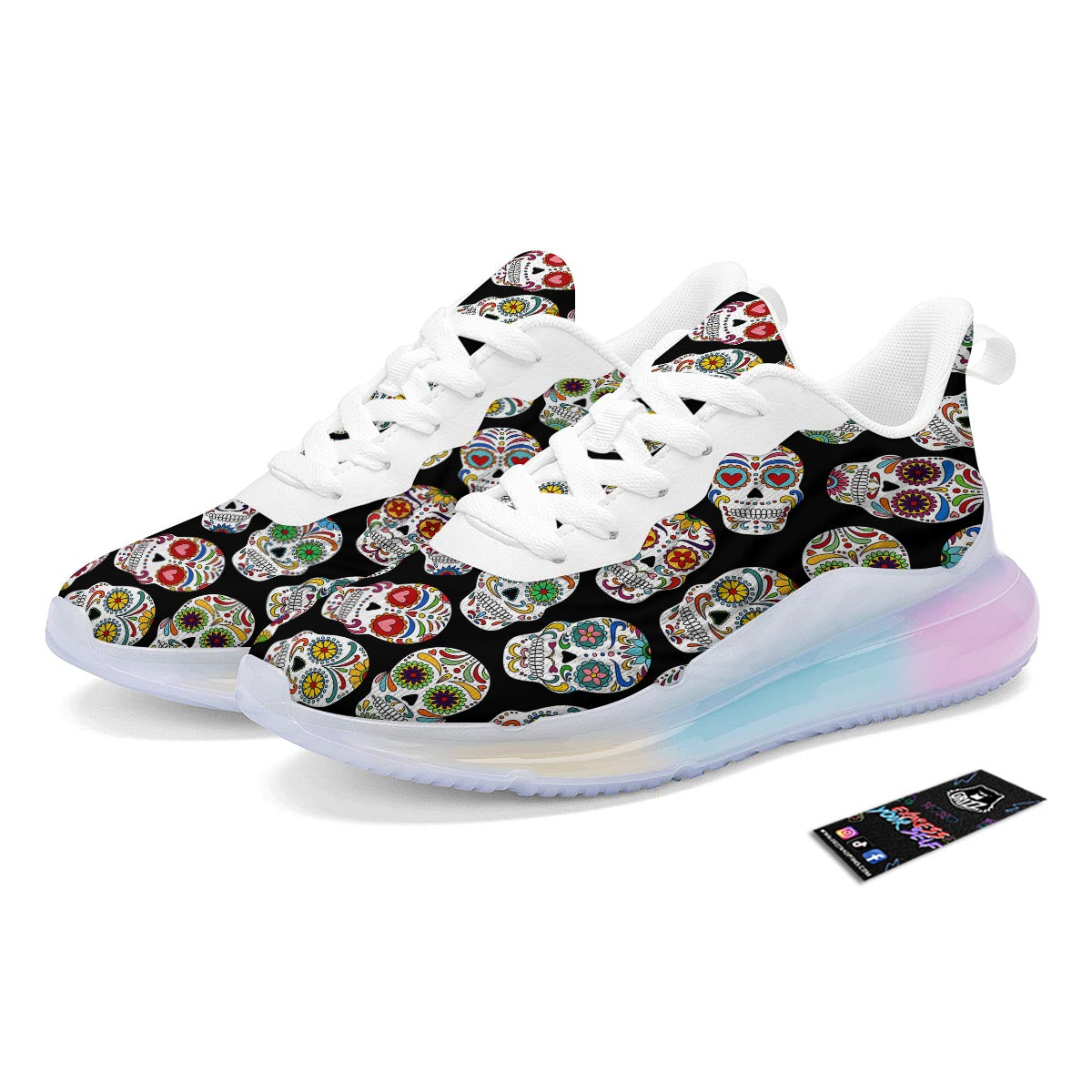 Skull Sugar Print Pattern Running Sneakers-grizzshop