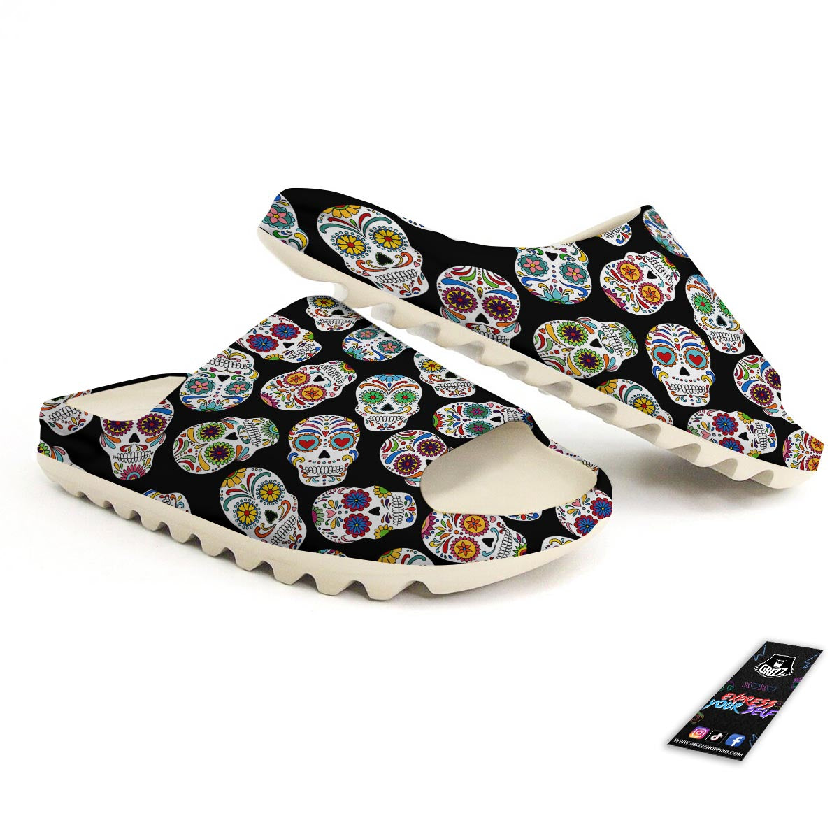 Skull Sugar Print Pattern Sandals-grizzshop