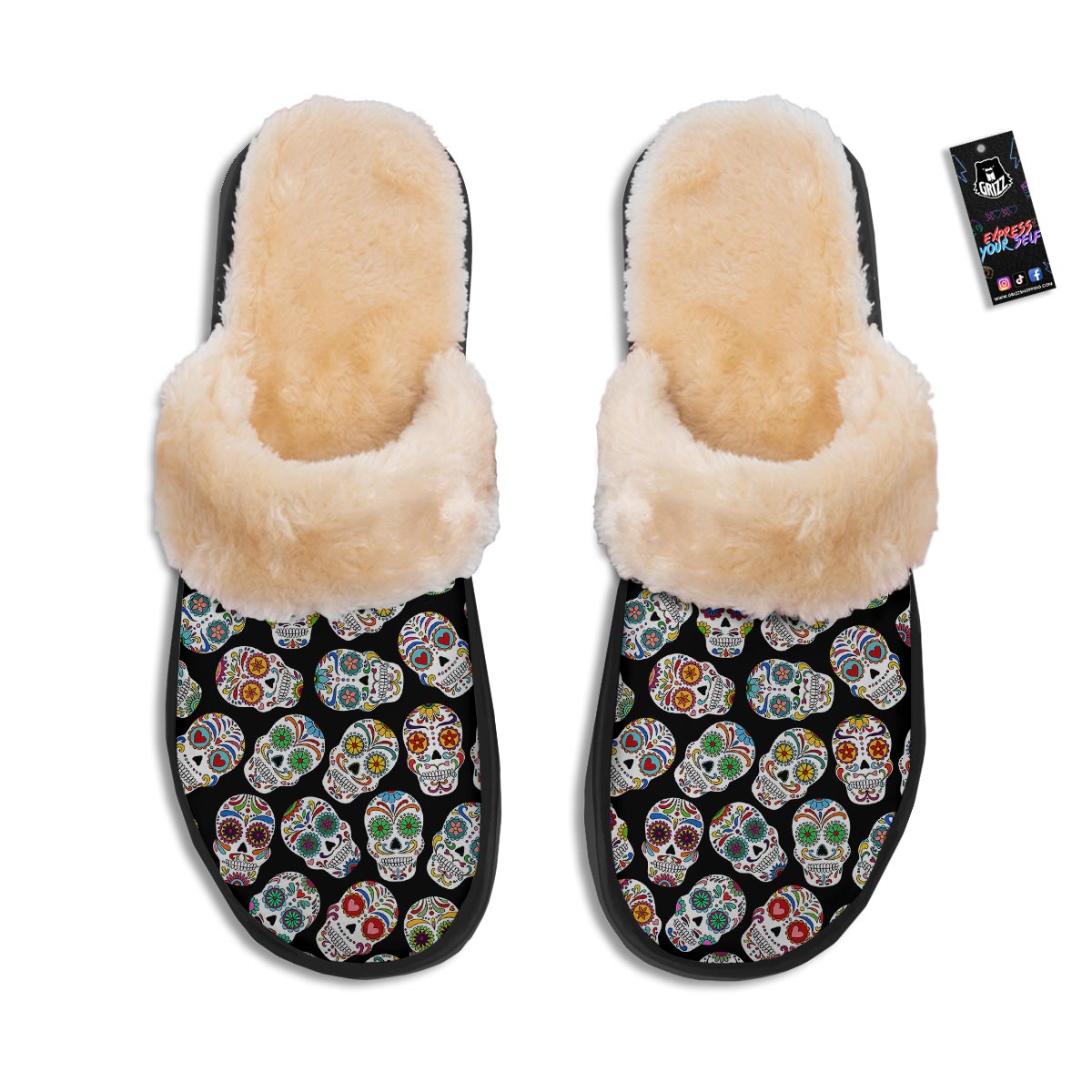 Skull Sugar Print Pattern Slippers-grizzshop