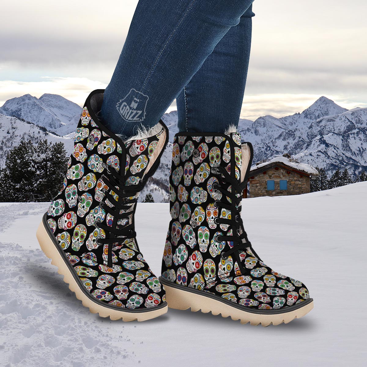Skull Sugar Print Pattern Snow Boots-grizzshop