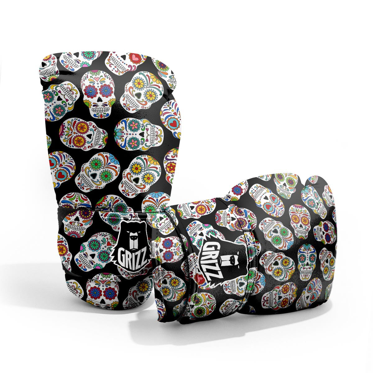 Skull Sugar Print Pattern Sparring Gloves-grizzshop