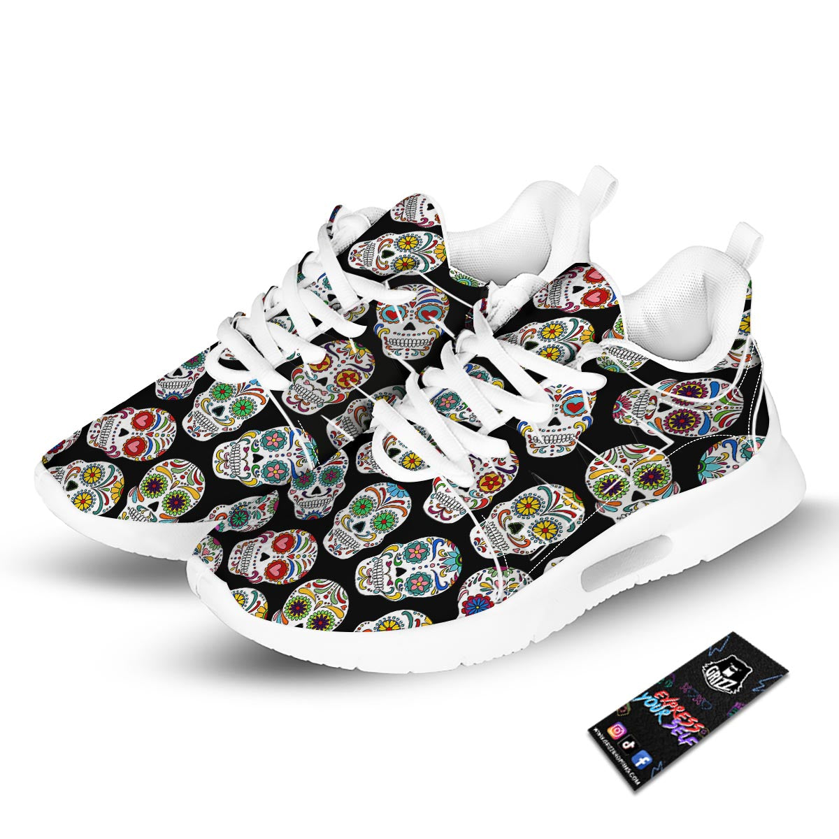 Skull Sugar Print Pattern Tennis Shoes-grizzshop