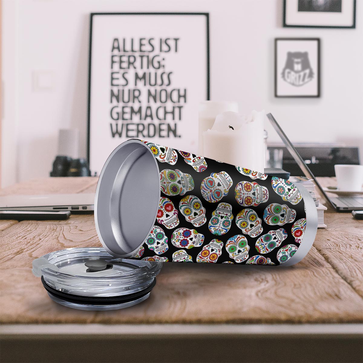 Skull Sugar Print Pattern Tumbler-grizzshop