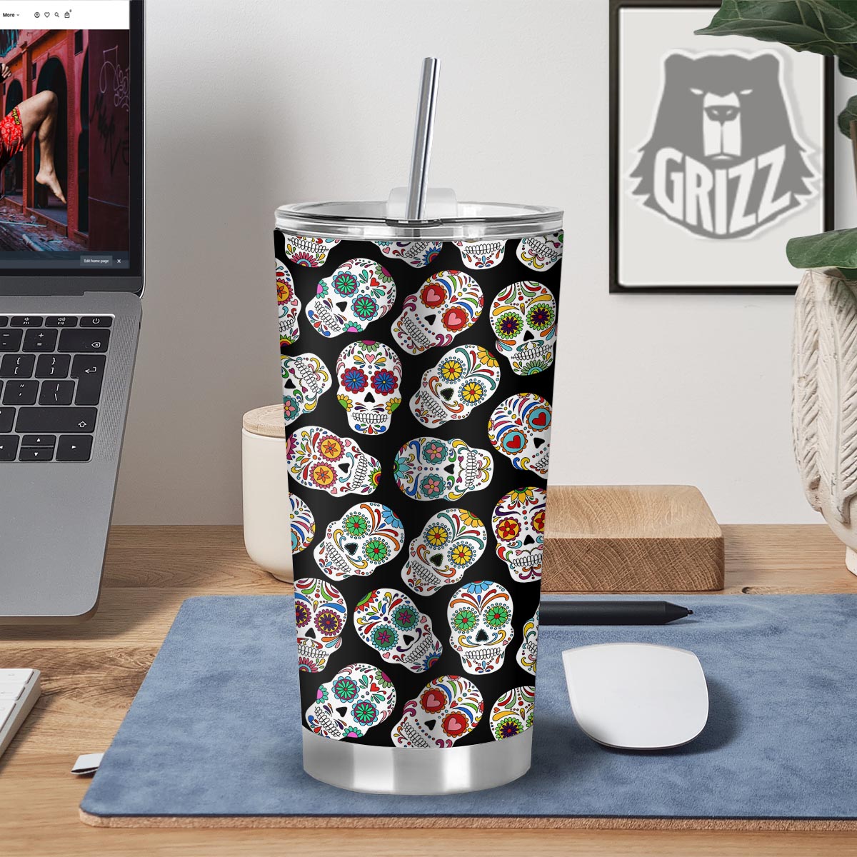 Skull Sugar Print Pattern Tumbler-grizzshop
