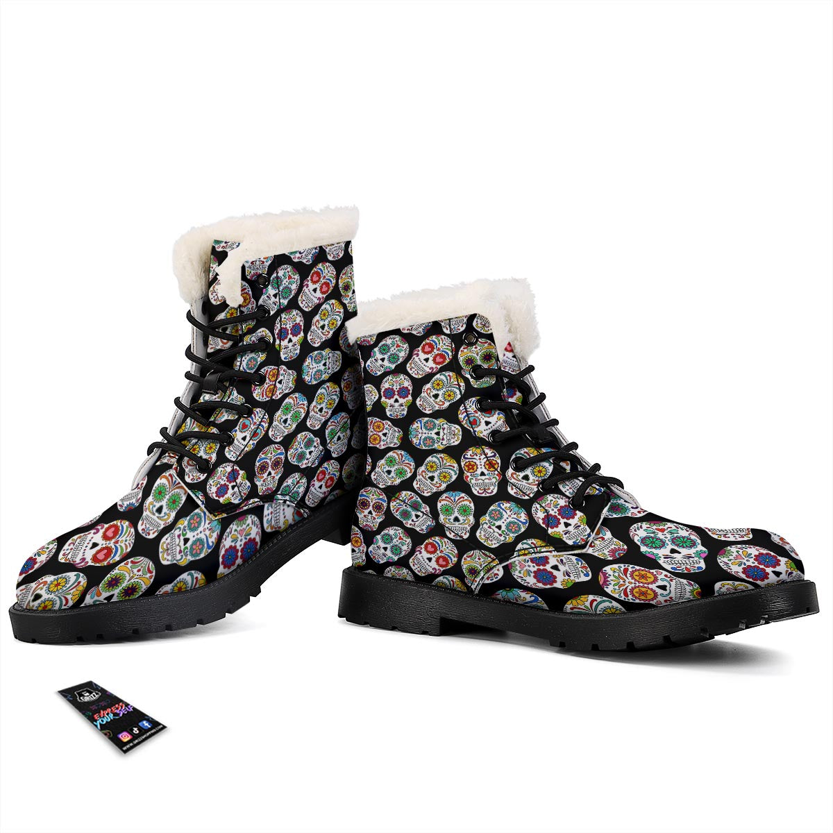 Skull Sugar Print Pattern Winter Boots-grizzshop