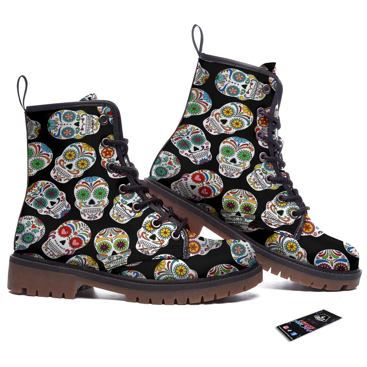 Skull Sugar Print Pattern Work Boots-grizzshop