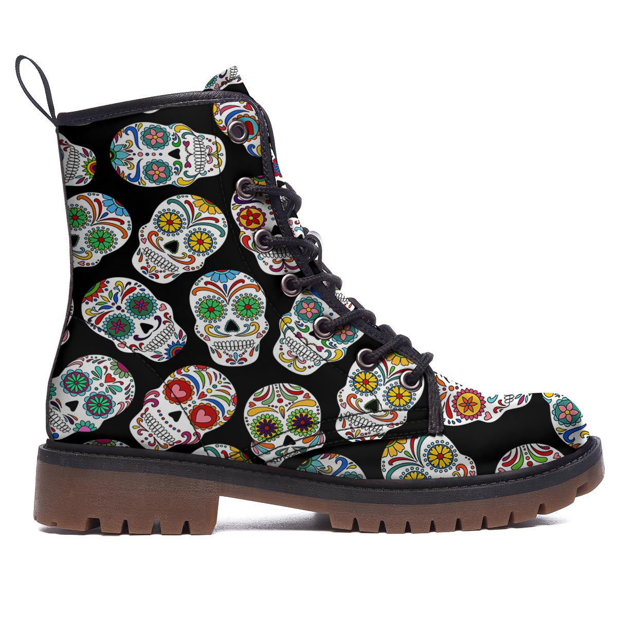 Skull Sugar Print Pattern Work Boots-grizzshop
