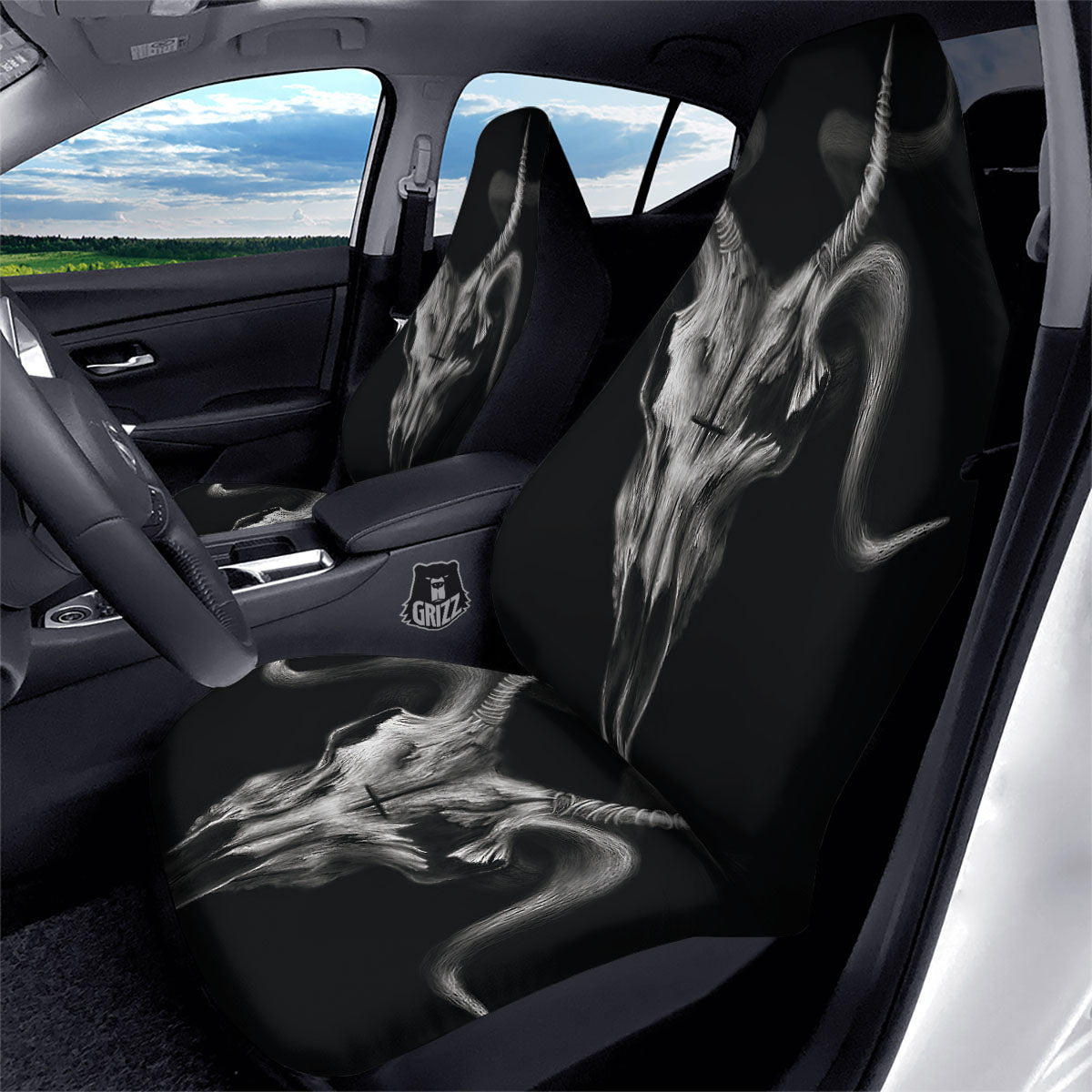 Skull Symbol Satan Goat Print Car Seat Covers-grizzshop