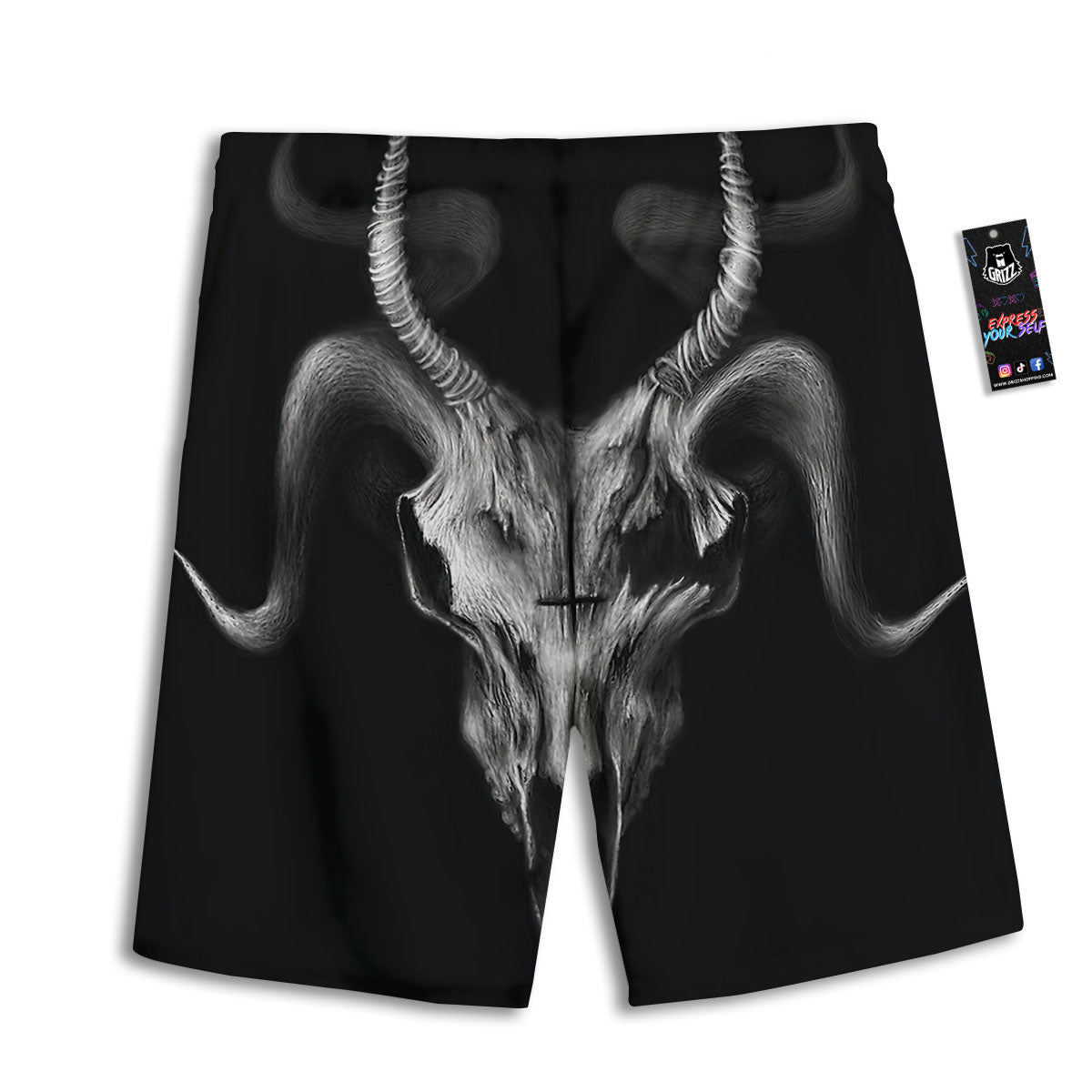 Skull Symbol Satan Goat Print Men's Athletic Shorts