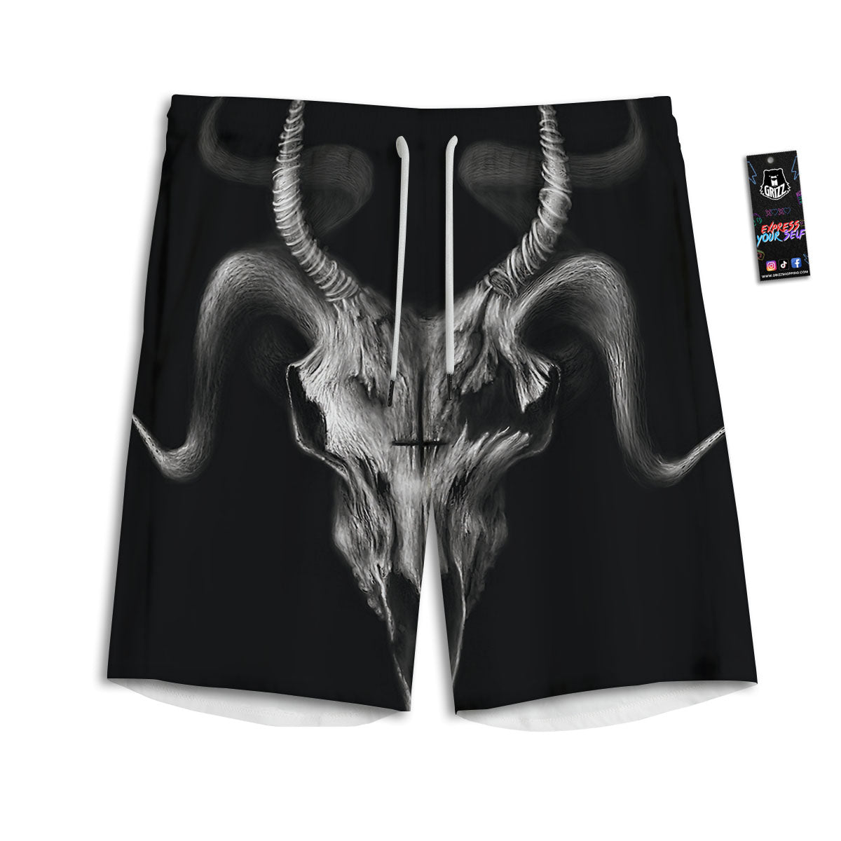 Skull Symbol Satan Goat Print Men's Athletic Shorts
