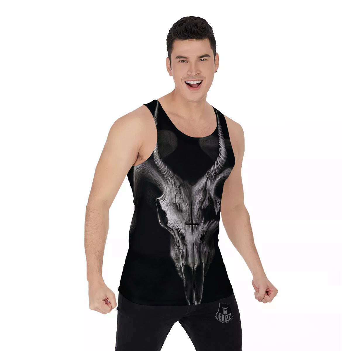 Skull Symbol Satan Goat Print Men's Tank Top-grizzshop