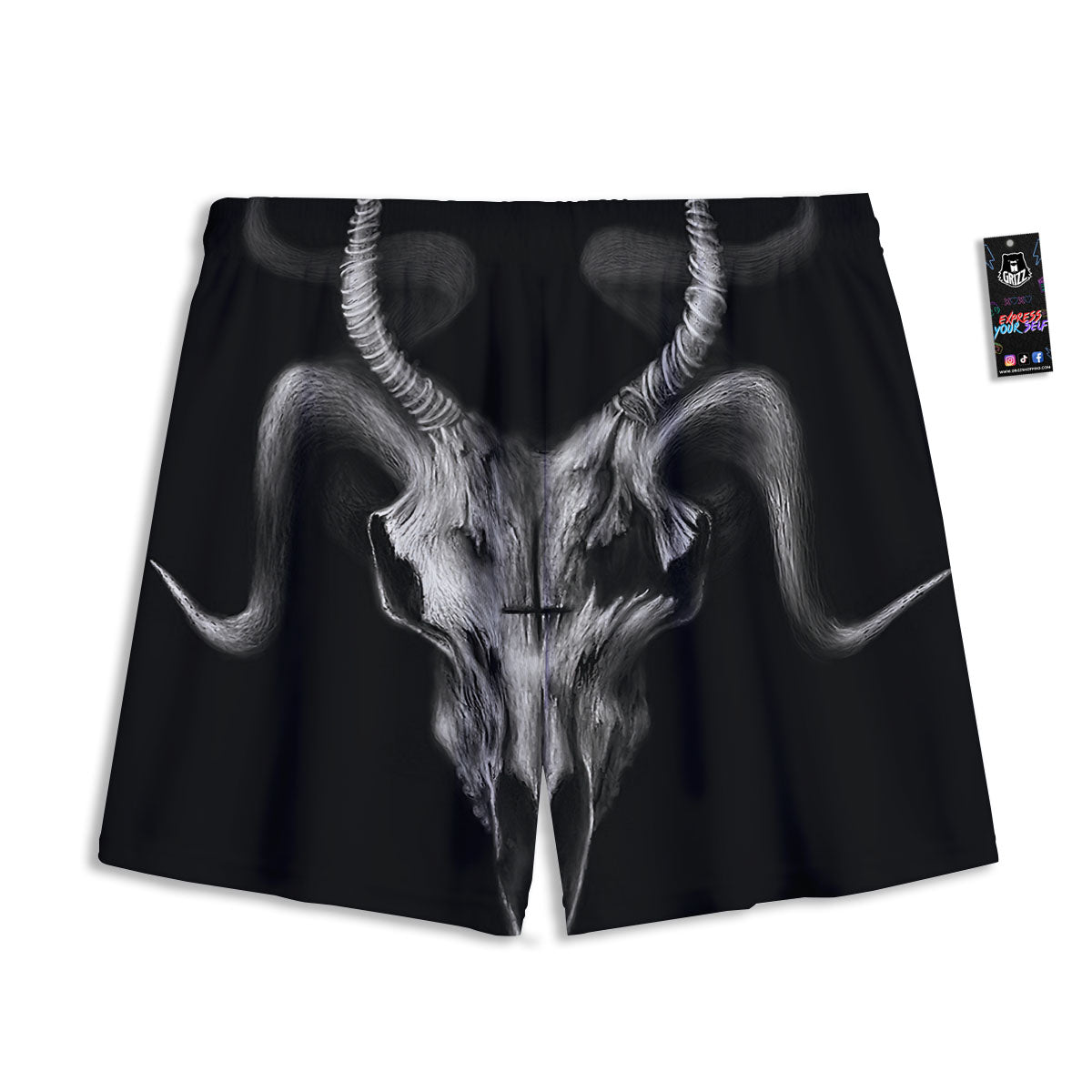 Skull Symbol Satan Goat Print Mesh Shorts