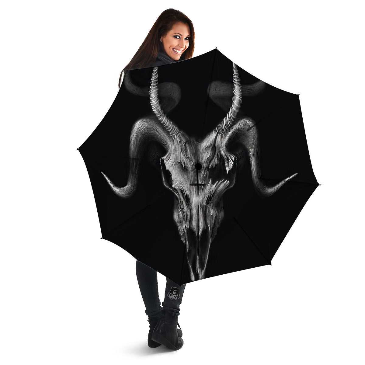 Skull Symbol Satan Goat Print Umbrella-grizzshop