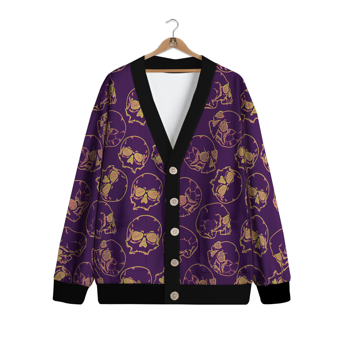 Skull Teal And Purple Print Pattern Cardigan-grizzshop