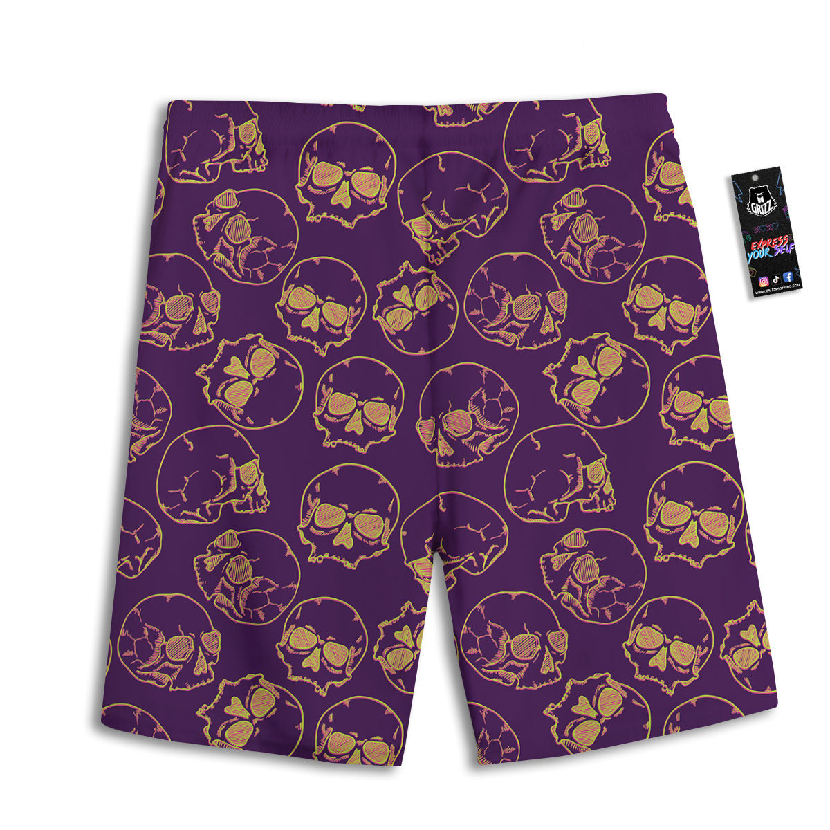 Skull Teal And Purple Print Pattern Men's Athletic Shorts