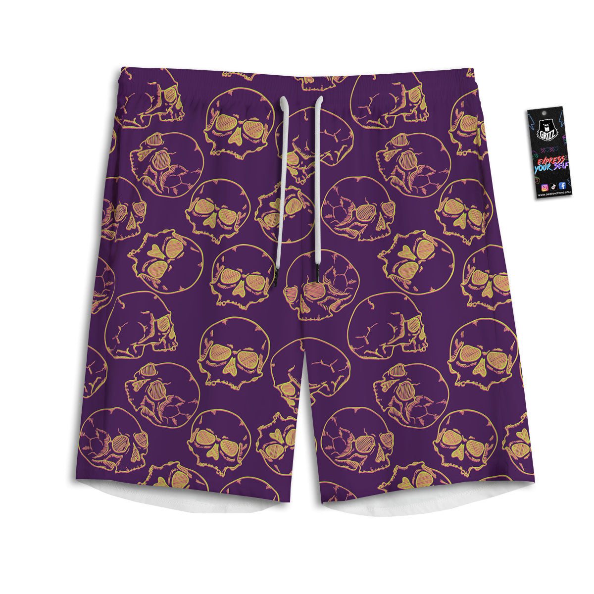 Skull Teal And Purple Print Pattern Men's Athletic Shorts