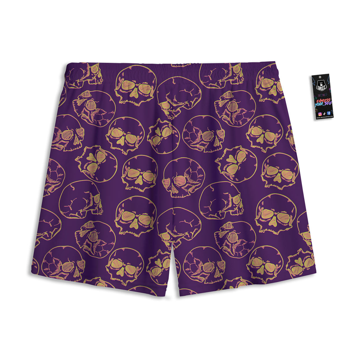 Skull Teal And Purple Print Pattern Mesh Shorts