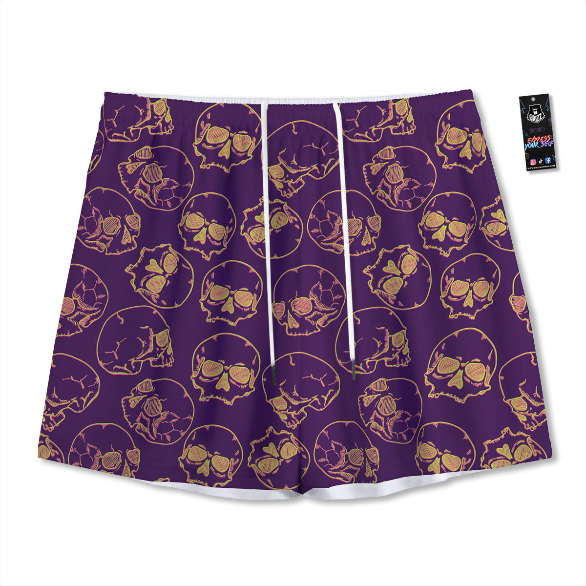 Skull Teal And Purple Print Pattern Mesh Shorts