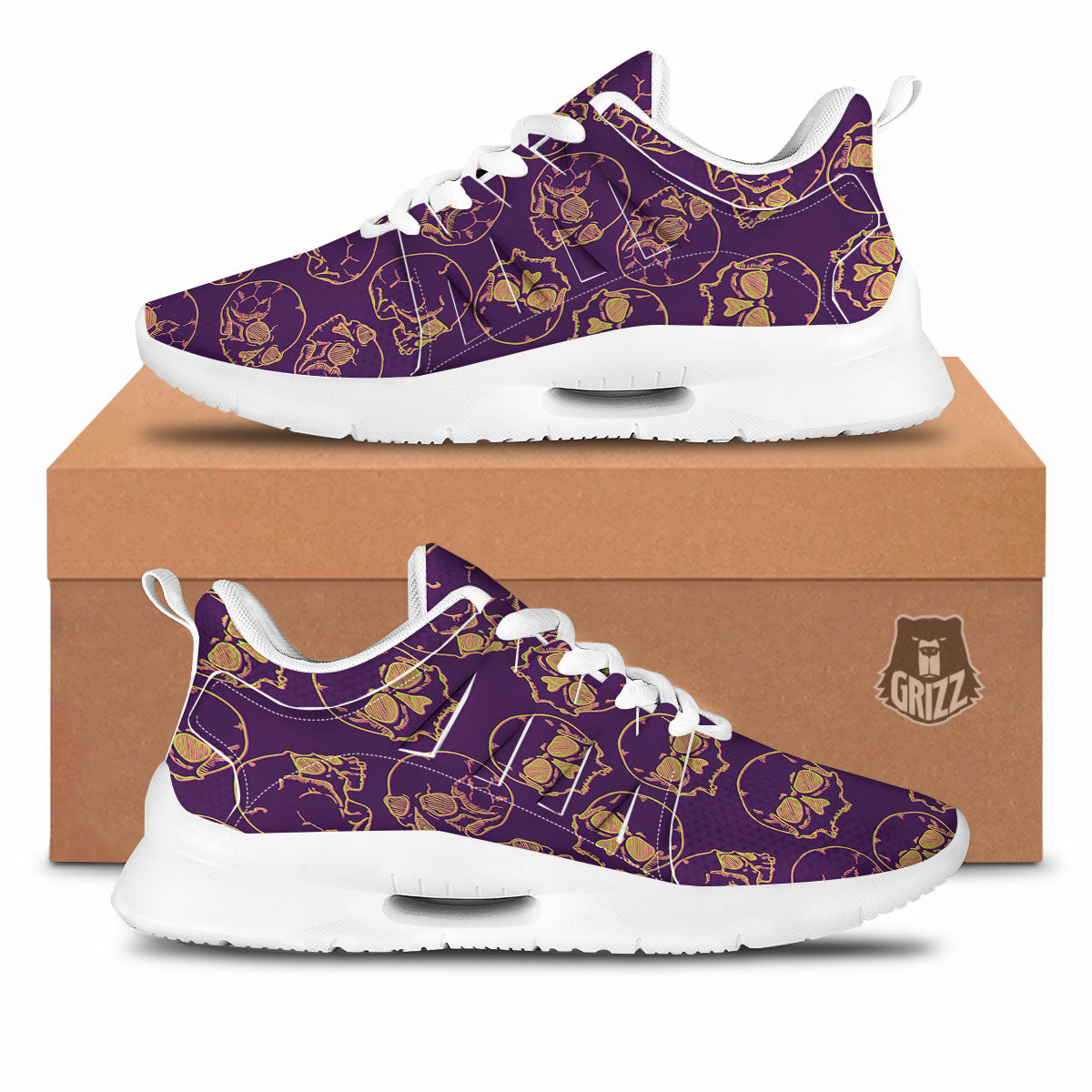 Skull Teal And Purple Print Pattern Tennis Shoes-grizzshop