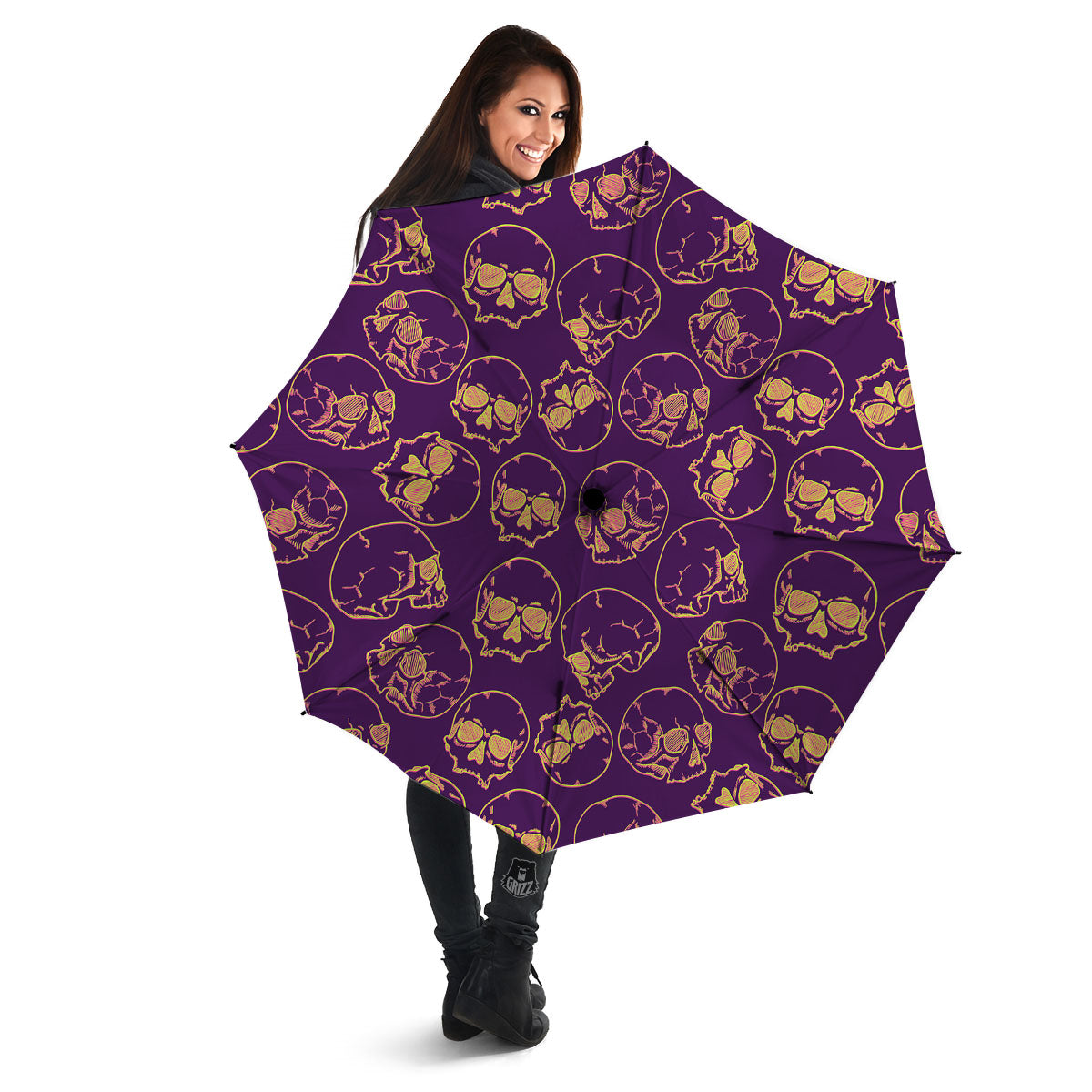 Skull Teal And Purple Print Pattern Umbrella-grizzshop