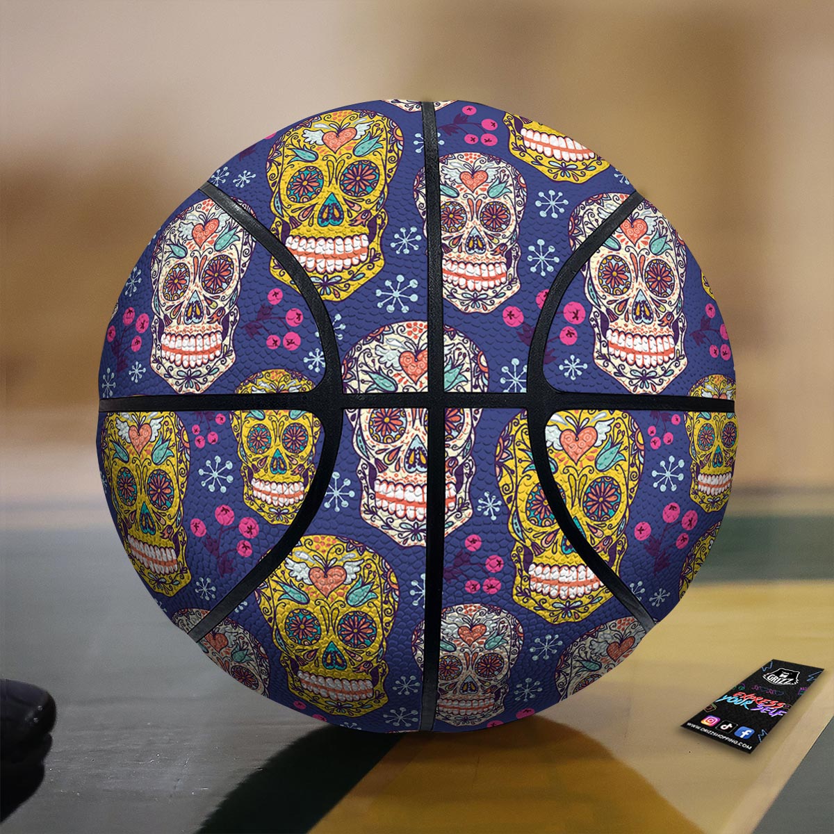 Skull Teal Sugar Print Pattern Basketball