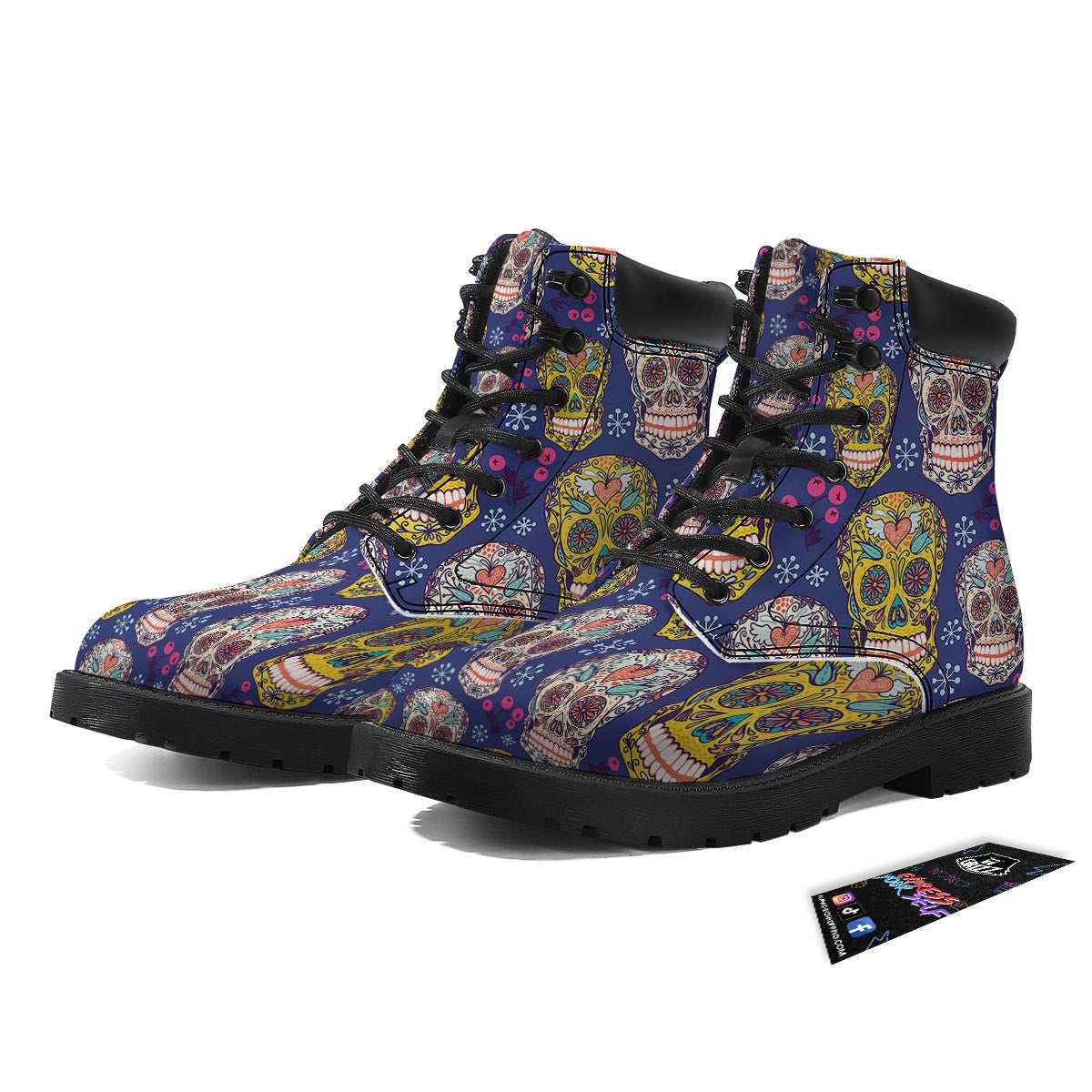 Skull Teal Sugar Print Pattern Boots-grizzshop