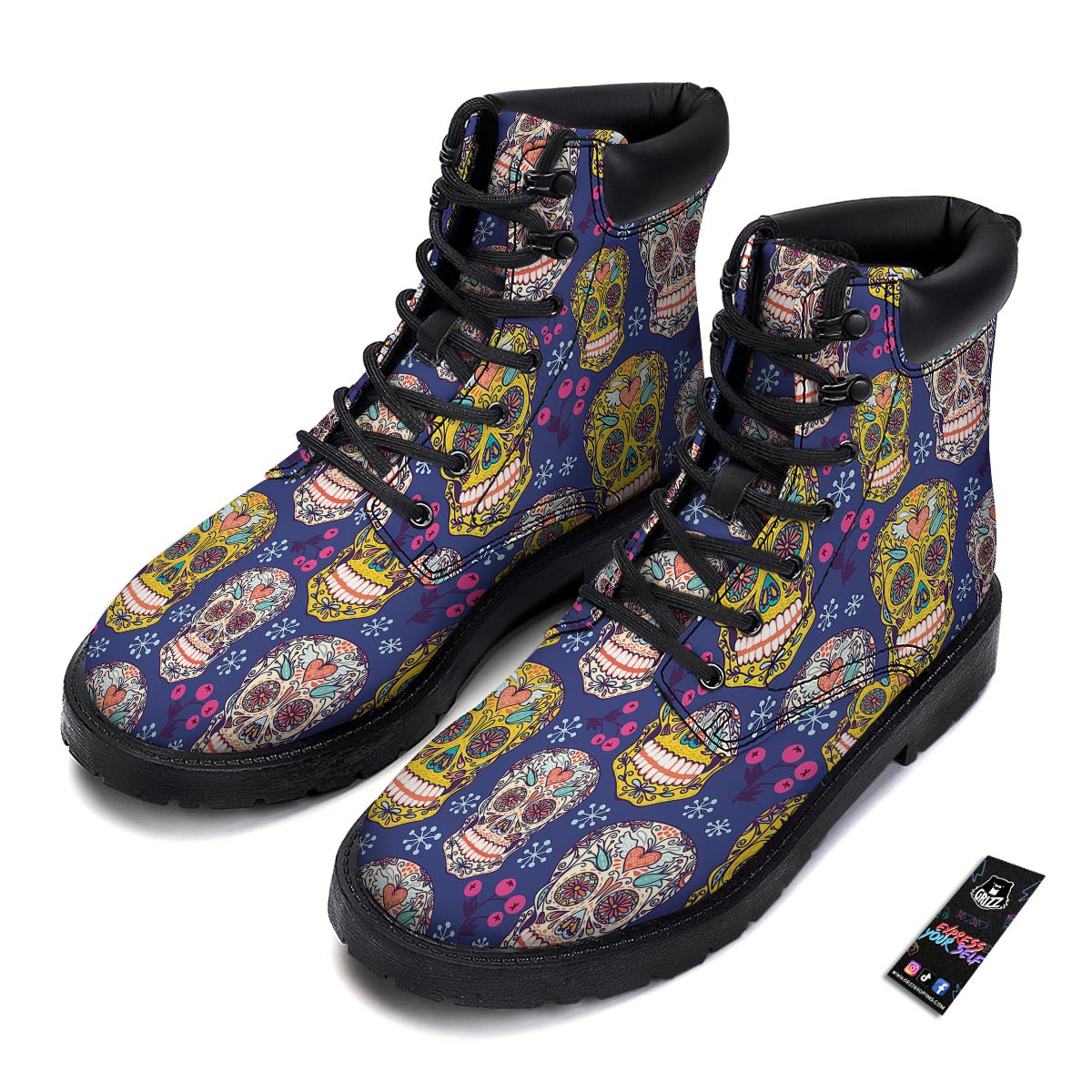 Skull Teal Sugar Print Pattern Boots-grizzshop