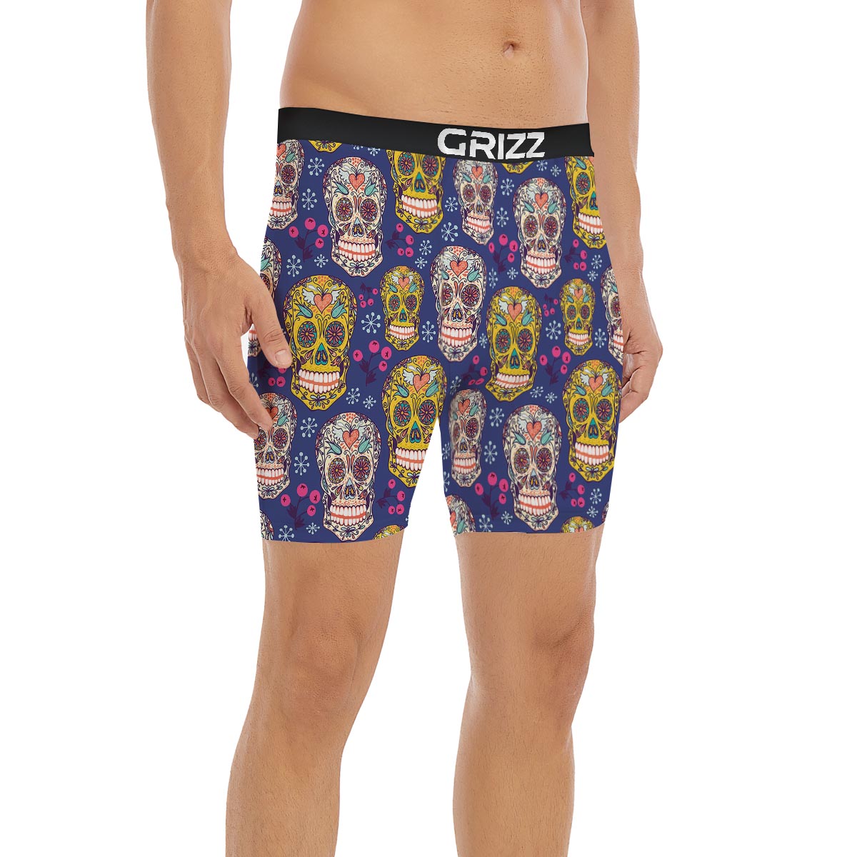 Skull Teal Sugar Print Pattern Boxer Briefs-grizzshop