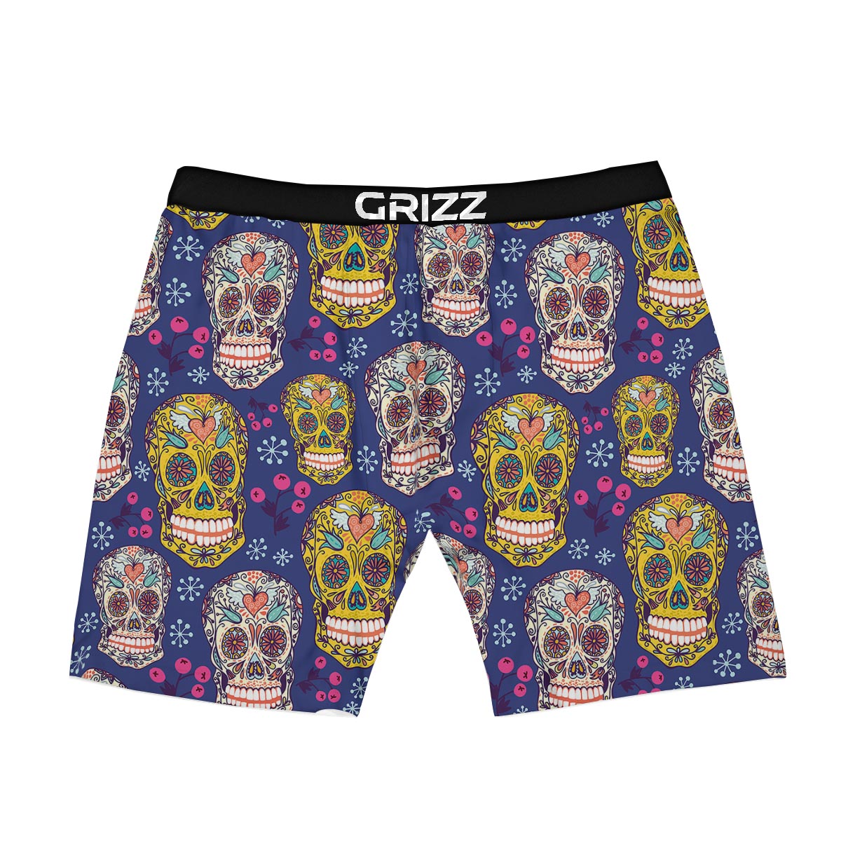 Skull Teal Sugar Print Pattern Boxer Briefs-grizzshop