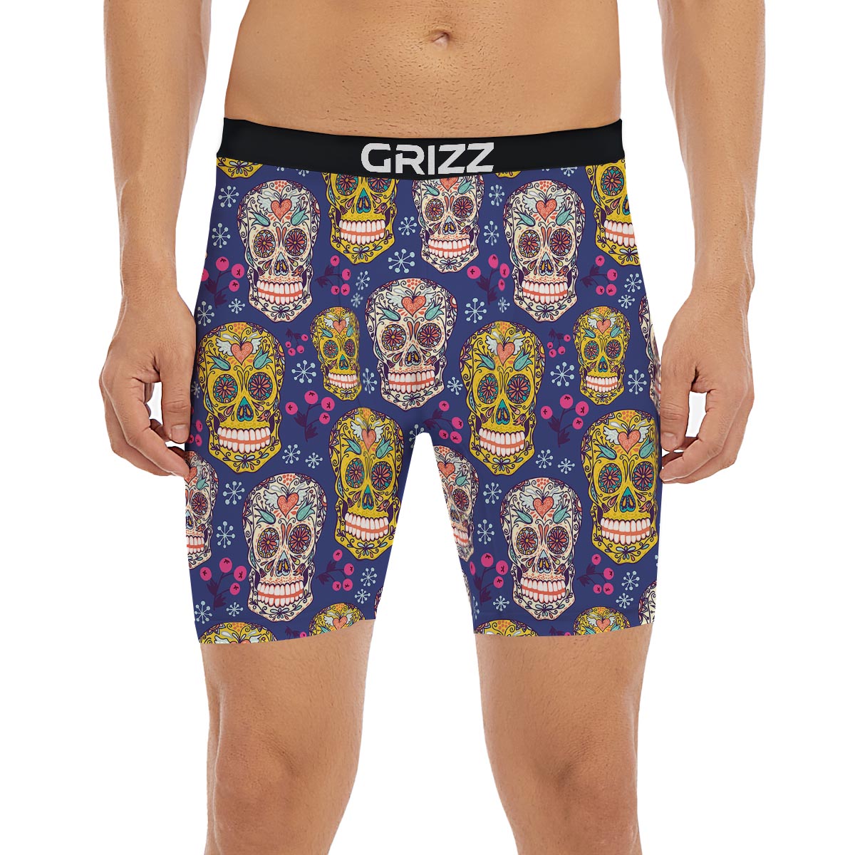 Skull Teal Sugar Print Pattern Boxer Briefs-grizzshop