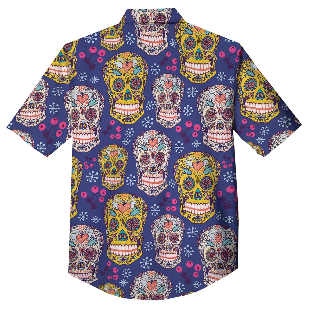 Skull Teal Sugar Print Pattern Button Up Shirt-grizzshop