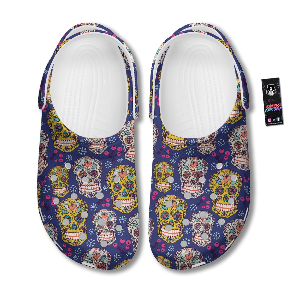 Skull Teal Sugar Print Pattern Clog-grizzshop