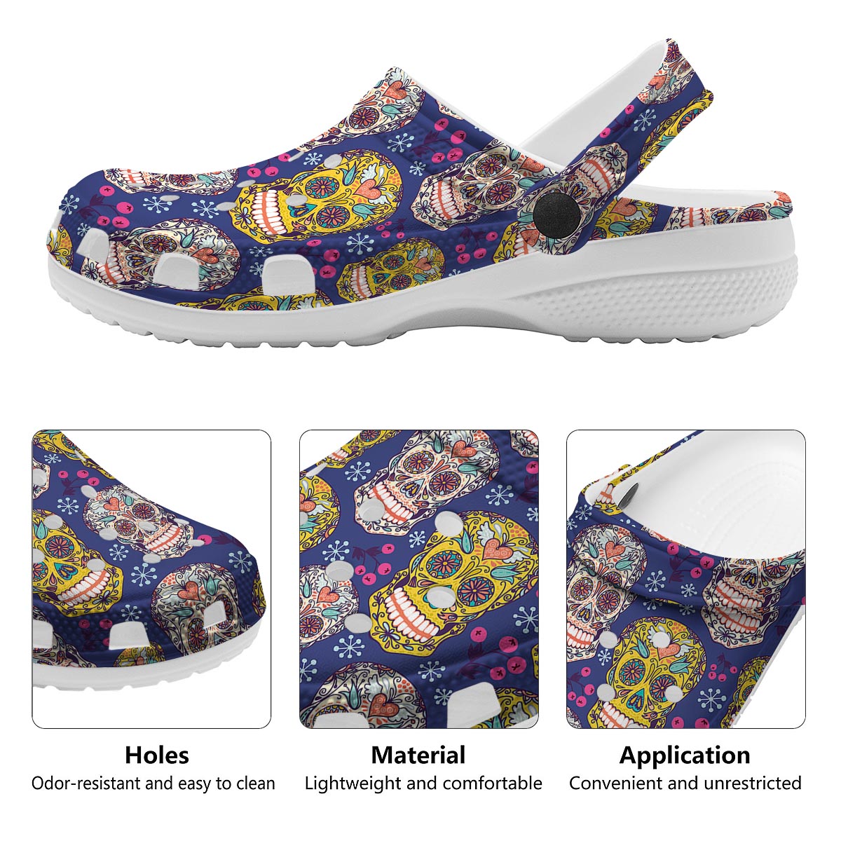 Skull Teal Sugar Print Pattern Clog-grizzshop