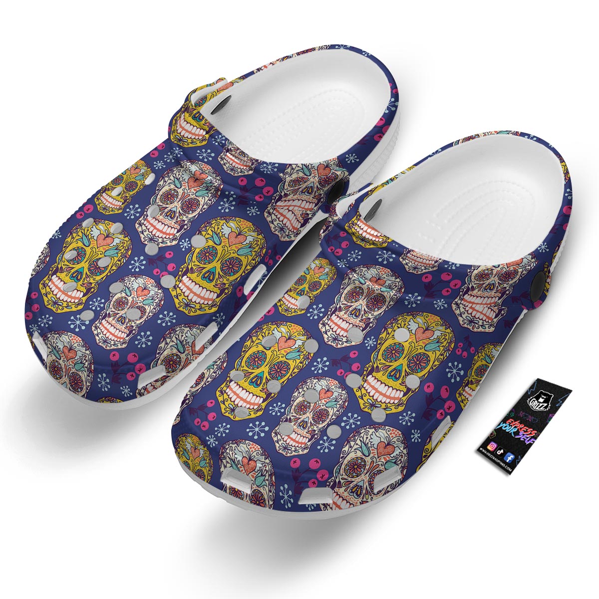 Skull Teal Sugar Print Pattern Clog-grizzshop