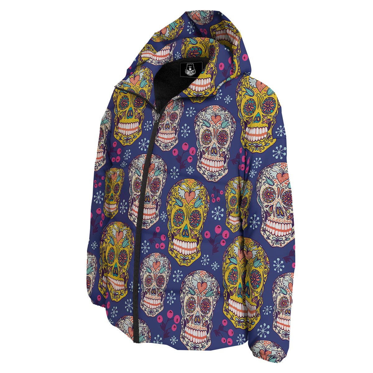 Skull Teal Sugar Print Pattern Down Jacket-grizzshop