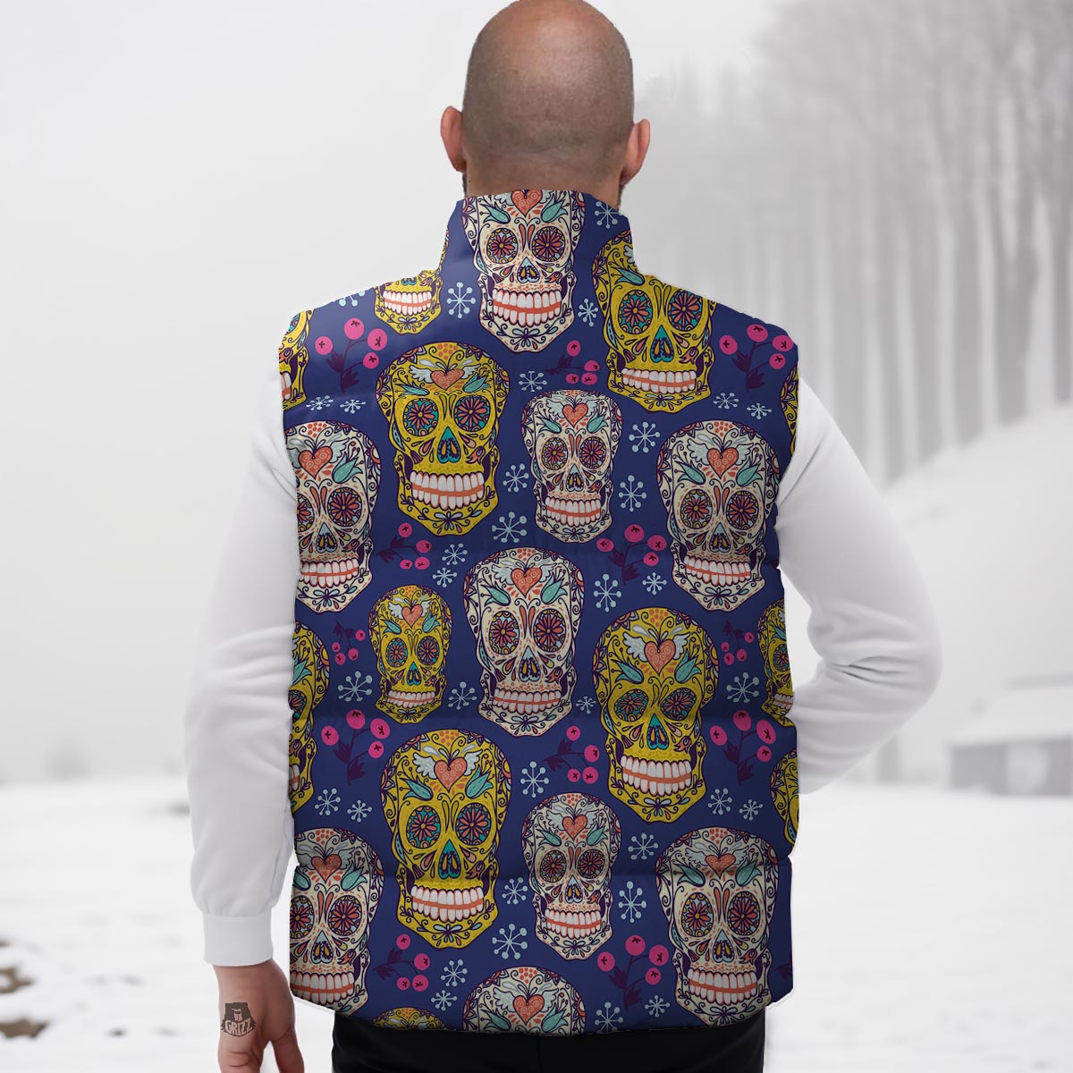 Skull Teal Sugar Print Pattern Down Vest-grizzshop