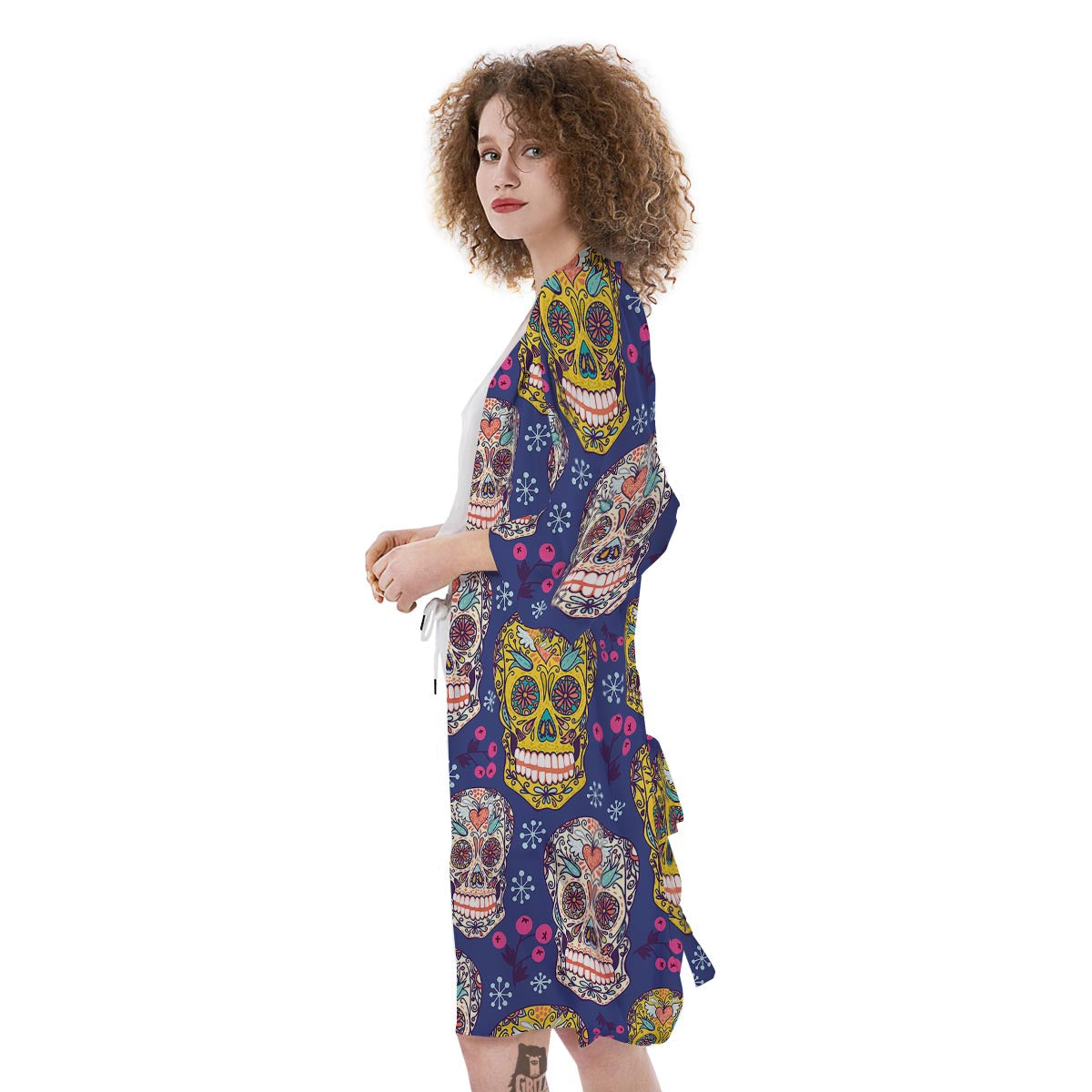 Skull Teal Sugar Print Pattern Kimono-grizzshop