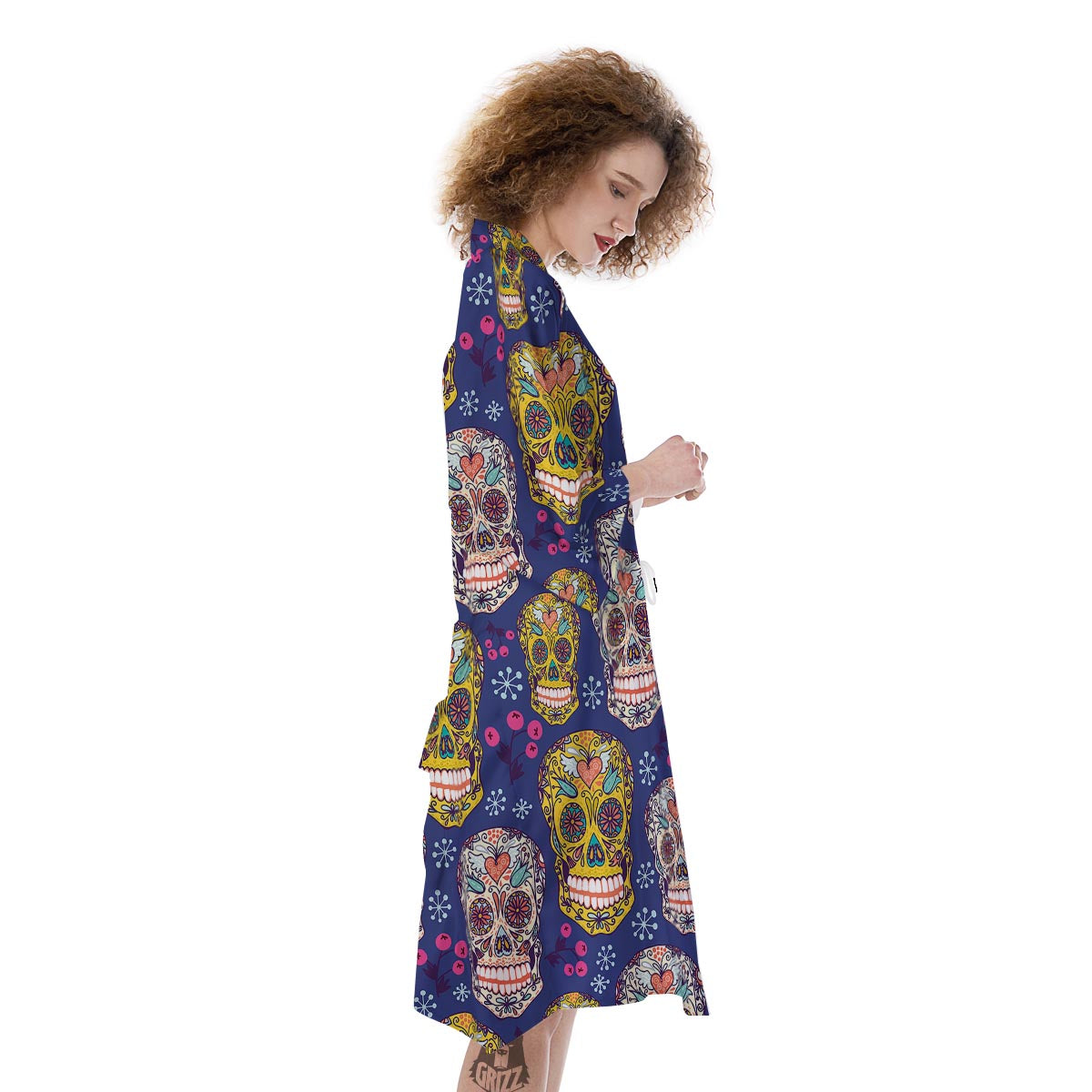 Skull Teal Sugar Print Pattern Kimono-grizzshop