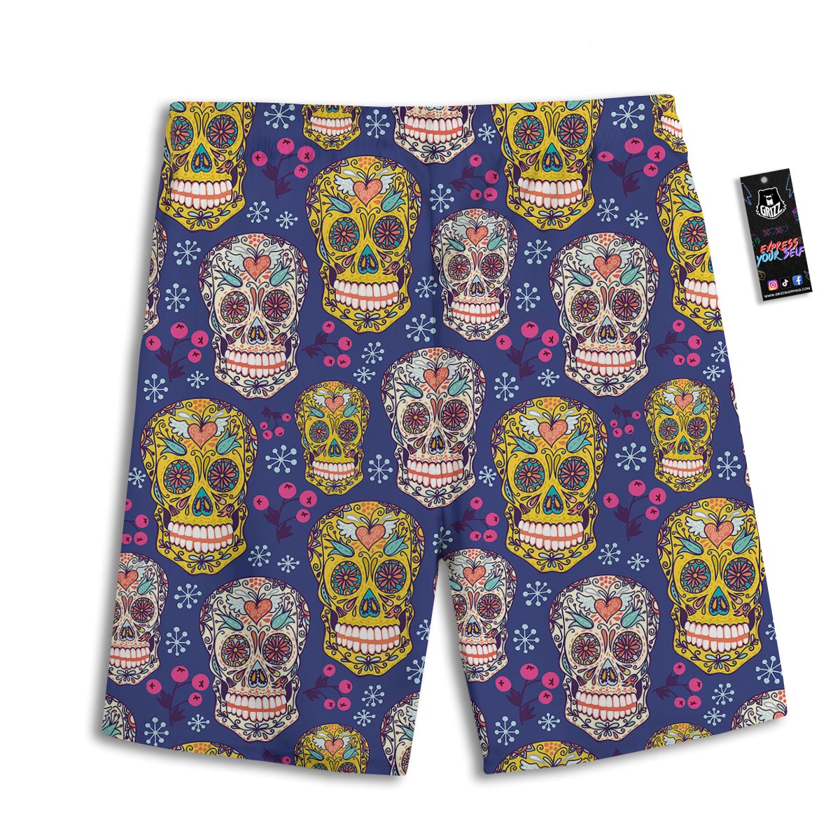 Skull Teal Sugar Print Pattern Men's Athletic Shorts