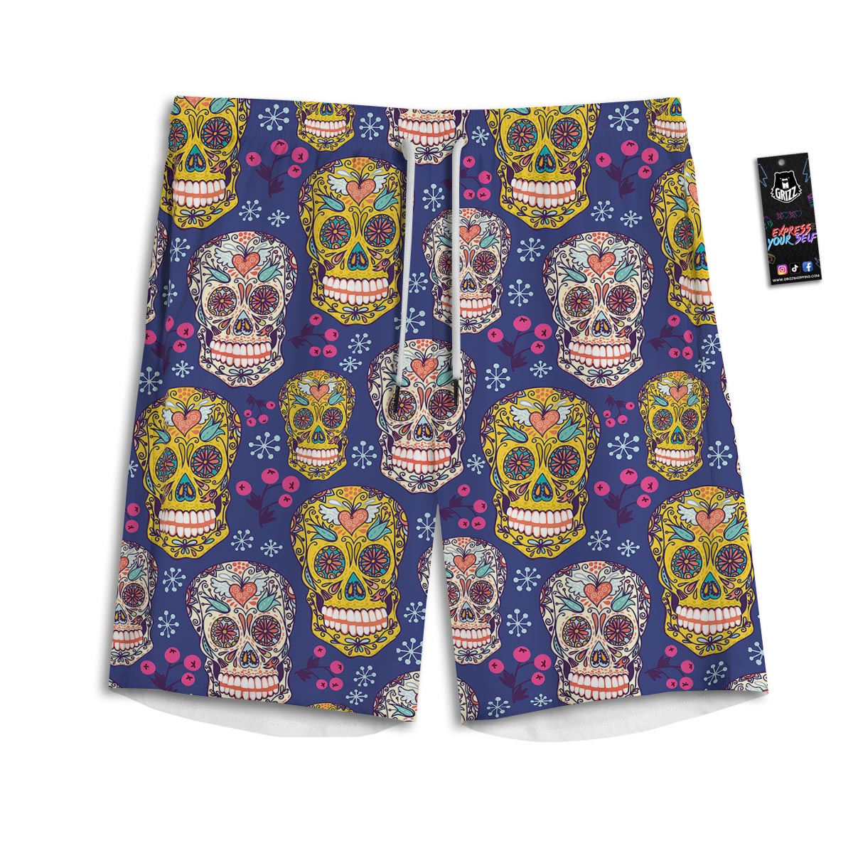 Skull Teal Sugar Print Pattern Men's Athletic Shorts